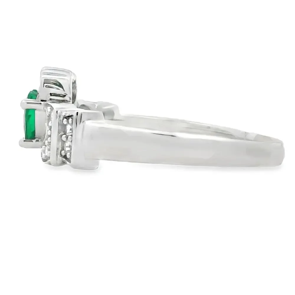 Created Green Emerald Created Sapphire Claddagh Ring 925 Sterling Silver Size 7